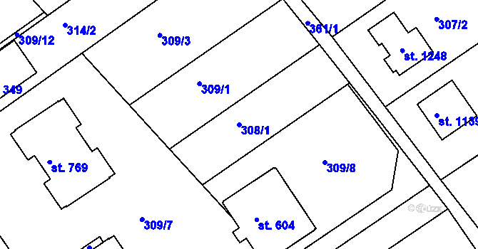Parcela st. 308/1 v KÚ Studánka, Katastrální mapa