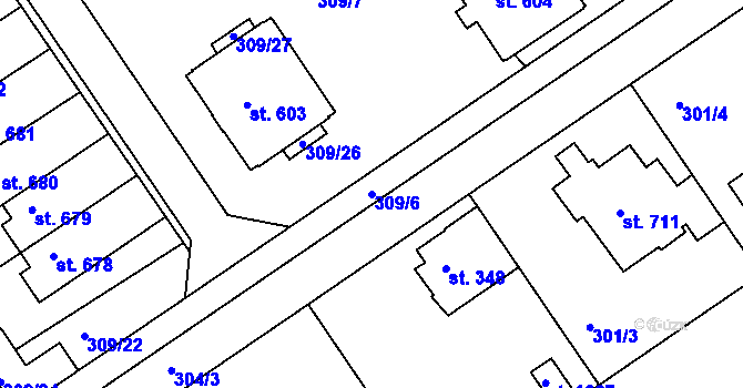 Parcela st. 309/6 v KÚ Studánka, Katastrální mapa