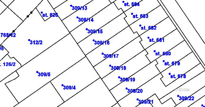Parcela st. 309/17 v KÚ Studánka, Katastrální mapa