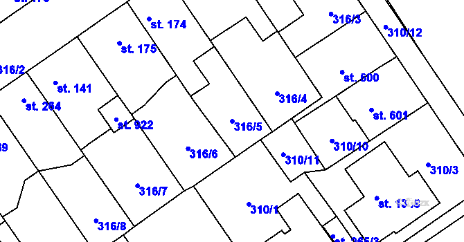 Parcela st. 316/5 v KÚ Studánka, Katastrální mapa