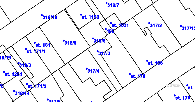 Parcela st. 317/3 v KÚ Studánka, Katastrální mapa