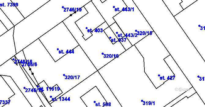 Parcela st. 320/16 v KÚ Studánka, Katastrální mapa