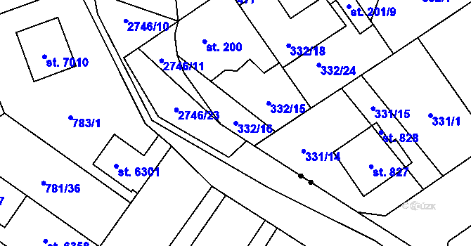 Parcela st. 332/16 v KÚ Studánka, Katastrální mapa