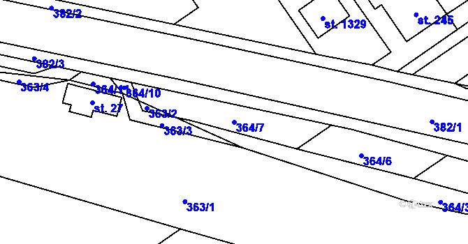 Parcela st. 364/7 v KÚ Studánka, Katastrální mapa