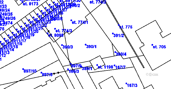 Parcela st. 390/1 v KÚ Studánka, Katastrální mapa