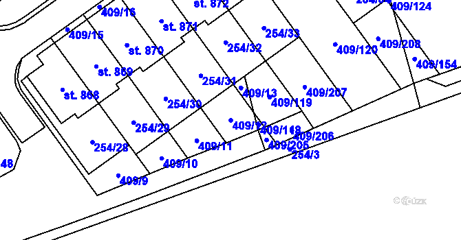 Parcela st. 409/12 v KÚ Studánka, Katastrální mapa