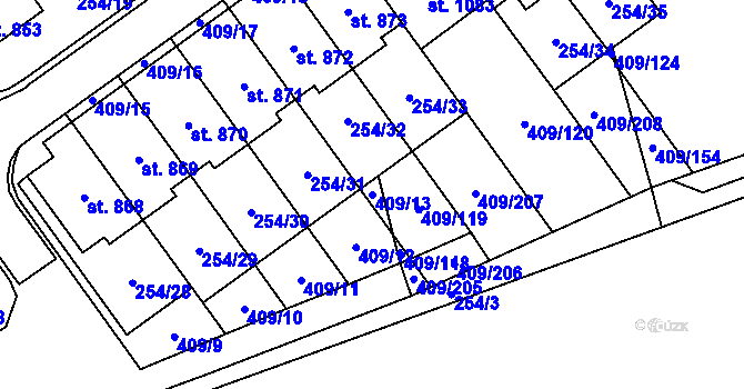 Parcela st. 409/13 v KÚ Studánka, Katastrální mapa