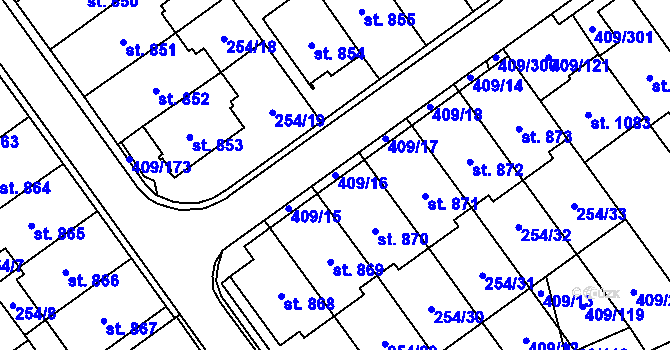 Parcela st. 409/16 v KÚ Studánka, Katastrální mapa