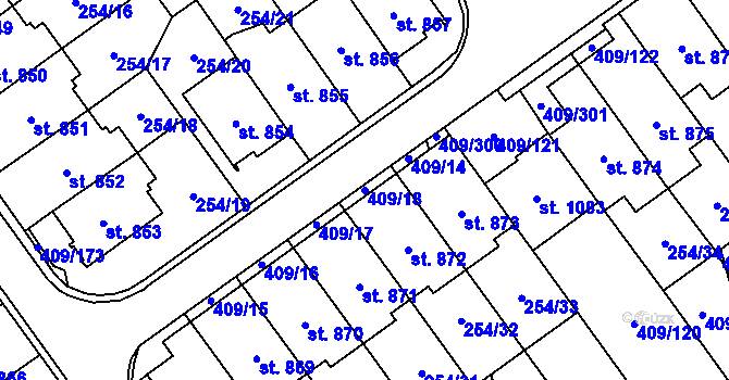 Parcela st. 409/18 v KÚ Studánka, Katastrální mapa