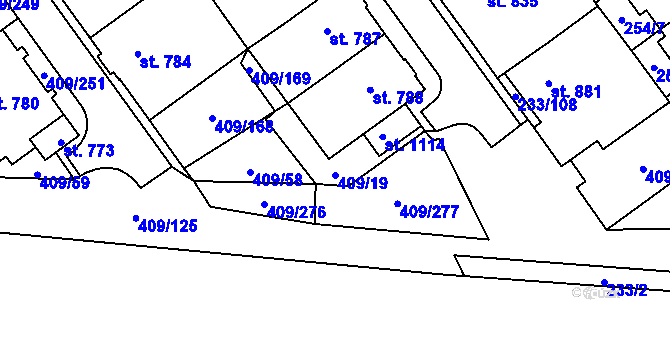Parcela st. 409/19 v KÚ Studánka, Katastrální mapa