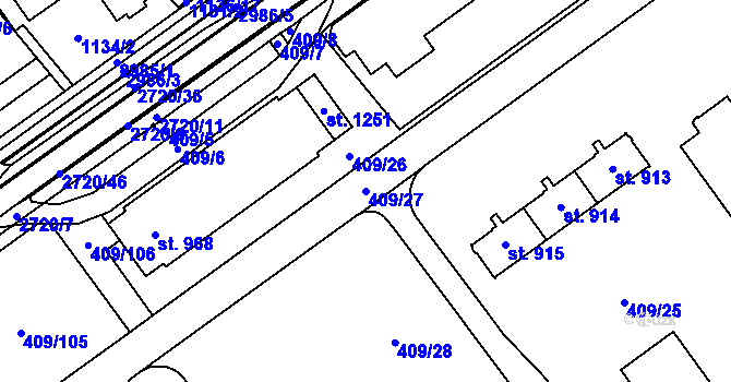 Parcela st. 409/27 v KÚ Studánka, Katastrální mapa