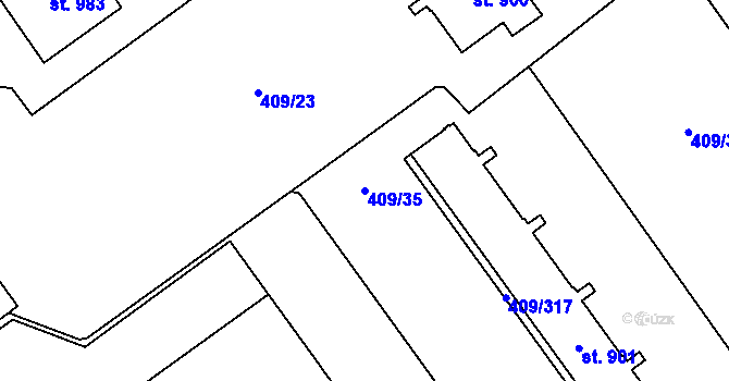 Parcela st. 409/35 v KÚ Studánka, Katastrální mapa