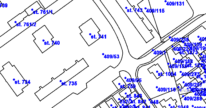 Parcela st. 409/53 v KÚ Studánka, Katastrální mapa