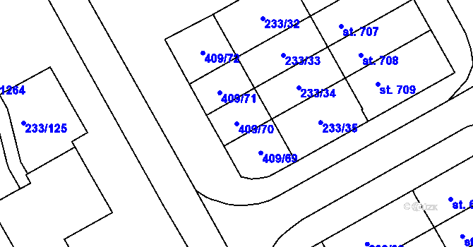 Parcela st. 409/70 v KÚ Studánka, Katastrální mapa