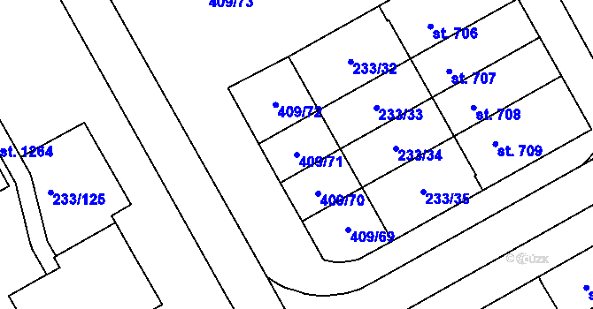 Parcela st. 409/71 v KÚ Studánka, Katastrální mapa