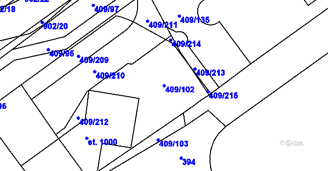 Parcela st. 409/102 v KÚ Studánka, Katastrální mapa