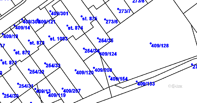 Parcela st. 409/124 v KÚ Studánka, Katastrální mapa