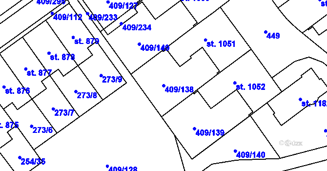 Parcela st. 409/138 v KÚ Studánka, Katastrální mapa