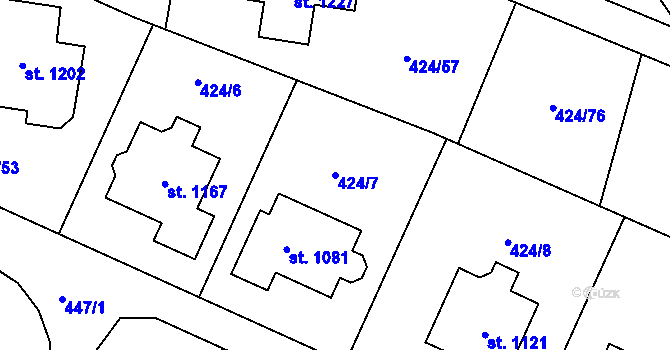 Parcela st. 424/7 v KÚ Studánka, Katastrální mapa