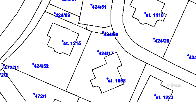 Parcela st. 424/17 v KÚ Studánka, Katastrální mapa