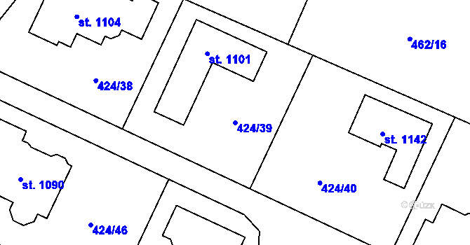 Parcela st. 424/39 v KÚ Studánka, Katastrální mapa