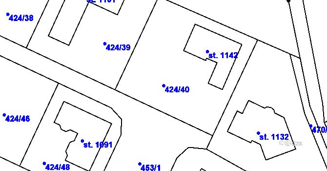 Parcela st. 424/40 v KÚ Studánka, Katastrální mapa
