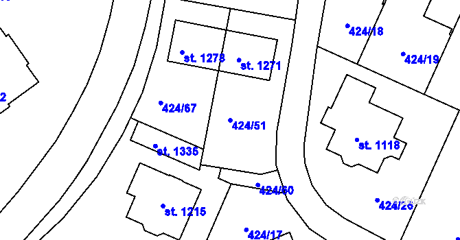 Parcela st. 424/51 v KÚ Studánka, Katastrální mapa