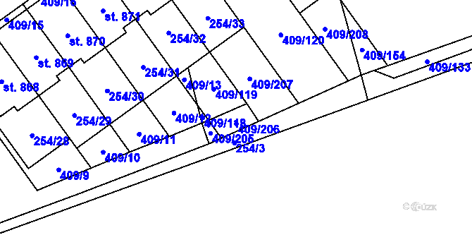 Parcela st. 409/206 v KÚ Studánka, Katastrální mapa