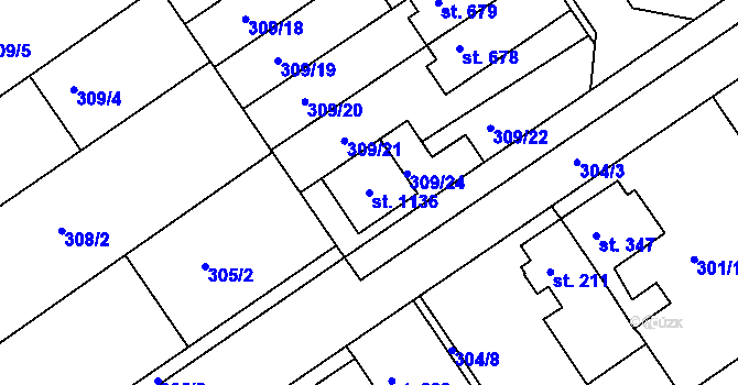 Parcela st. 1136 v KÚ Studánka, Katastrální mapa