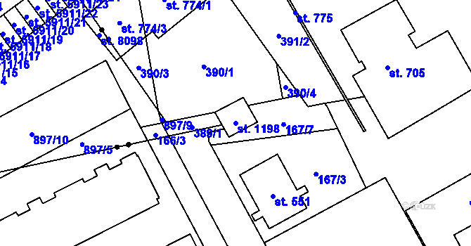 Parcela st. 1198 v KÚ Studánka, Katastrální mapa