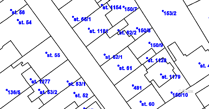 Parcela st. 62/1 v KÚ Studánka, Katastrální mapa