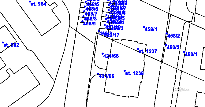 Parcela st. 424/66 v KÚ Studánka, Katastrální mapa