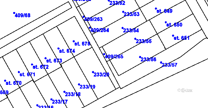 Parcela st. 409/265 v KÚ Studánka, Katastrální mapa