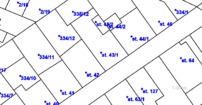 Parcela st. 43/1 v KÚ Studánka, Katastrální mapa