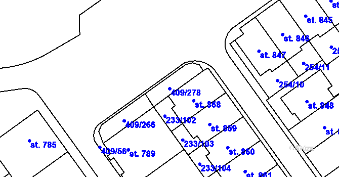 Parcela st. 409/278 v KÚ Studánka, Katastrální mapa