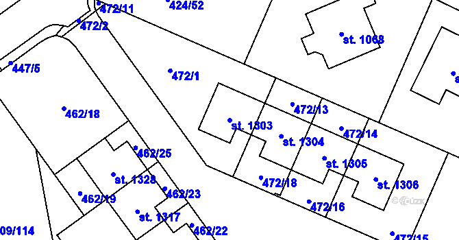 Parcela st. 1303 v KÚ Studánka, Katastrální mapa
