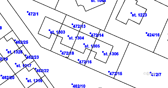 Parcela st. 1305 v KÚ Studánka, Katastrální mapa
