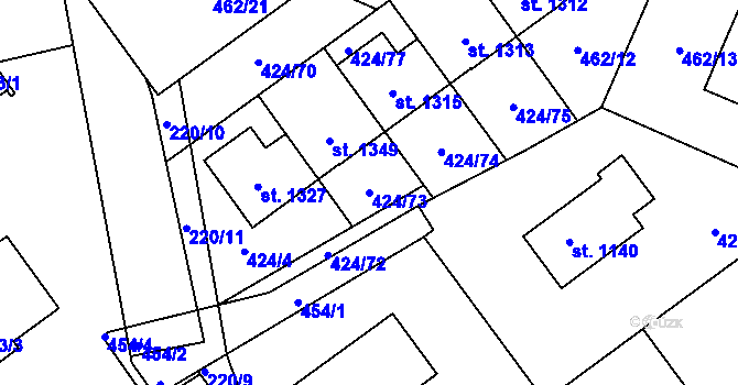 Parcela st. 424/73 v KÚ Studánka, Katastrální mapa