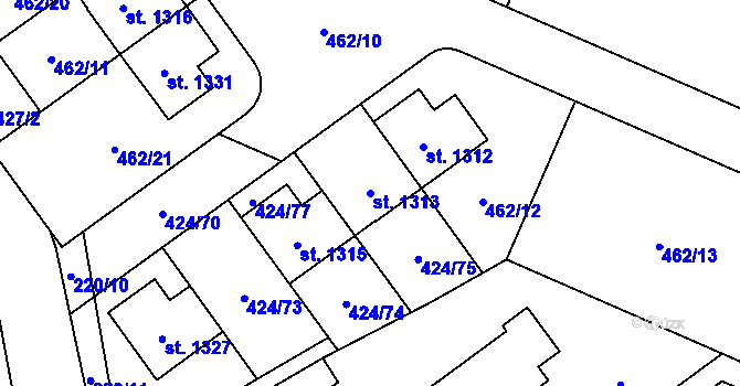 Parcela st. 1313 v KÚ Studánka, Katastrální mapa