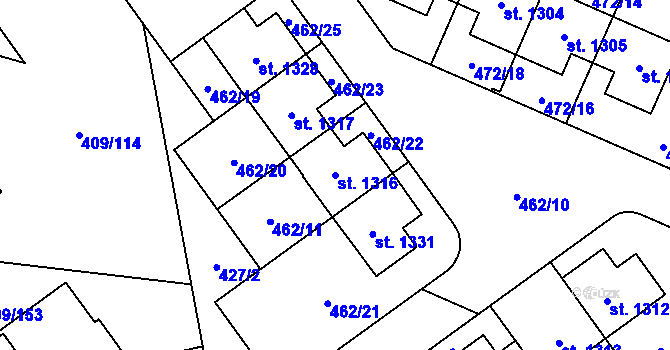 Parcela st. 1316 v KÚ Studánka, Katastrální mapa