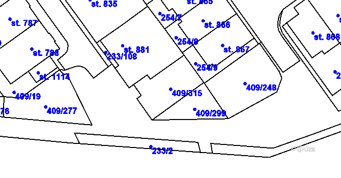 Parcela st. 409/315 v KÚ Studánka, Katastrální mapa