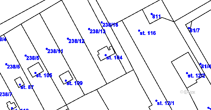 Parcela st. 104 v KÚ Spojil, Katastrální mapa