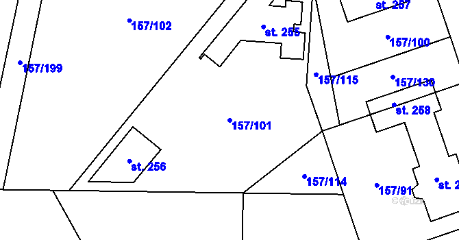 Parcela st. 157/101 v KÚ Spojil, Katastrální mapa