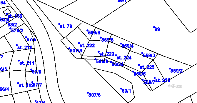 Parcela st. 223 v KÚ Spojil, Katastrální mapa