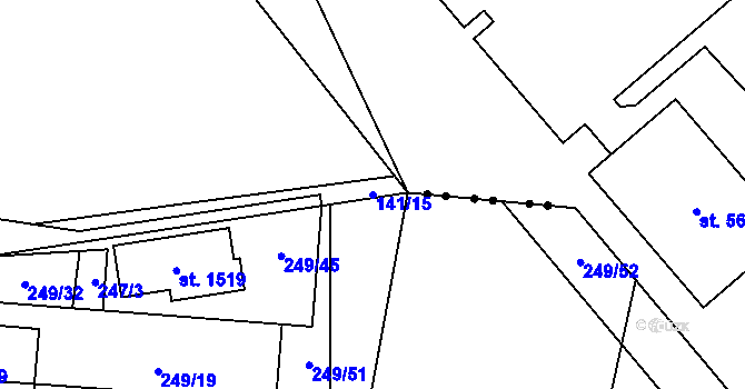 Parcela st. 141/15 v KÚ Trnová, Katastrální mapa