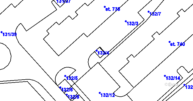 Parcela st. 132/4 v KÚ Trnová, Katastrální mapa