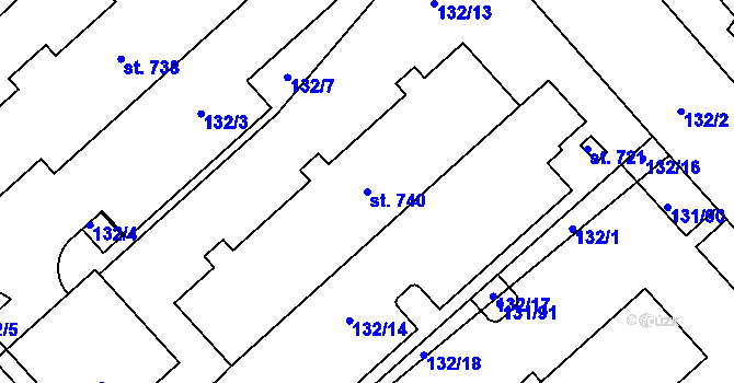 Parcela st. 740 v KÚ Trnová, Katastrální mapa