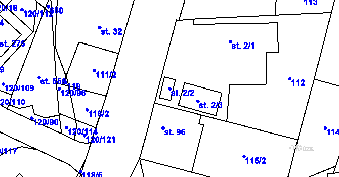 Parcela st. 2/2 v KÚ Trnová, Katastrální mapa