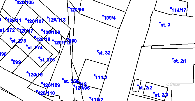 Parcela st. 32 v KÚ Trnová, Katastrální mapa