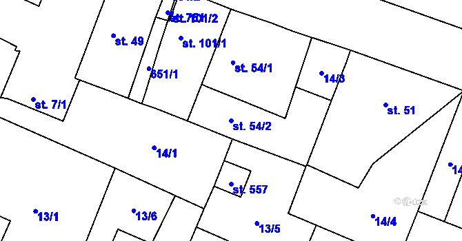 Parcela st. 54/2 v KÚ Trnová, Katastrální mapa